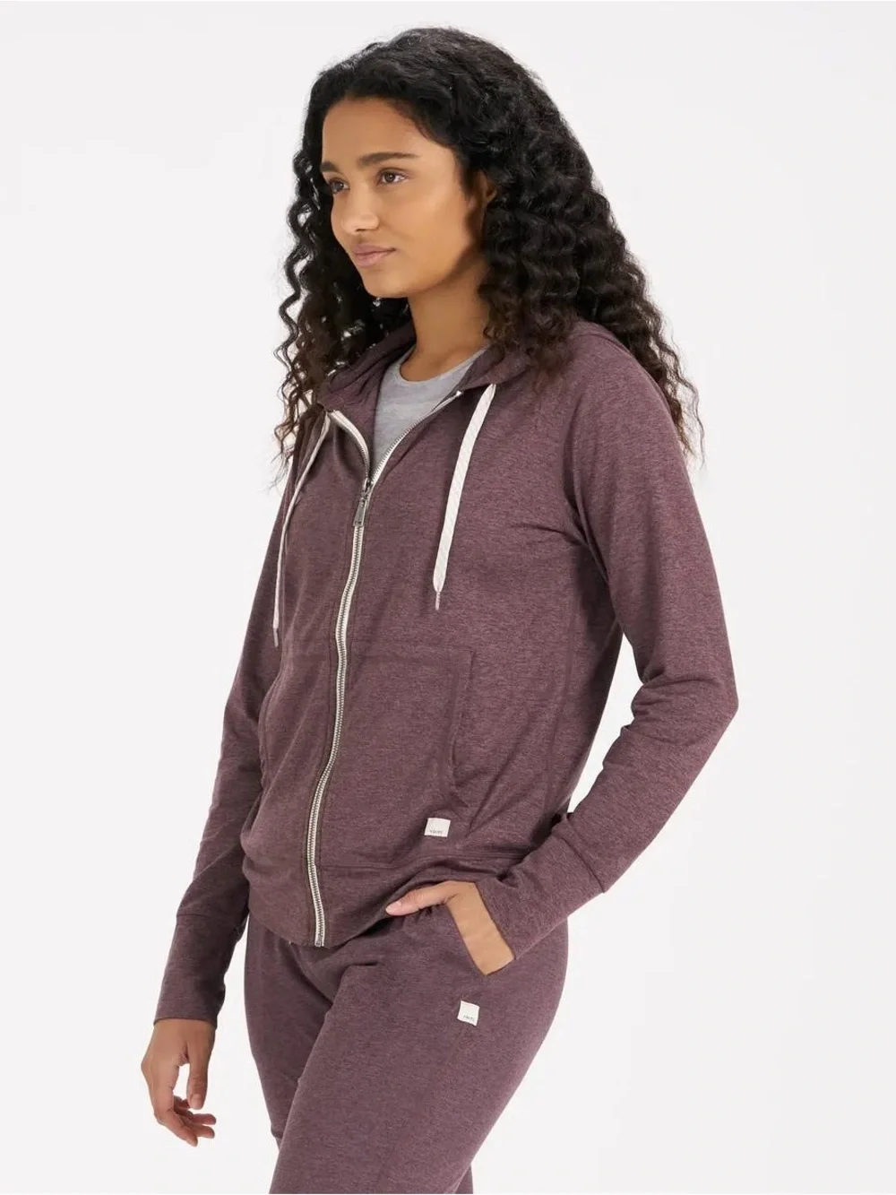 Vuori Women's Halo Performance Hoodie XL Smoked Plum Heather Burgundy Zip Up - Picture 3 of 15